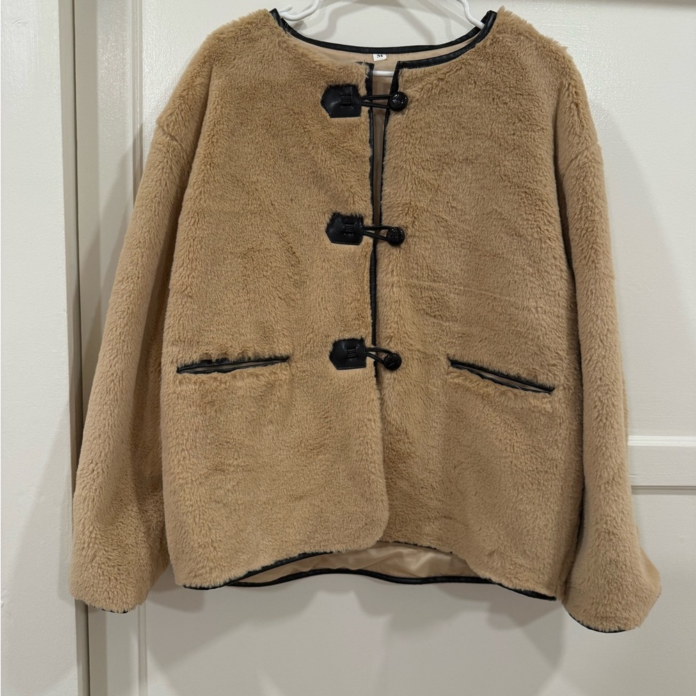 Commense Tan Teddy Jacket with Black Accents